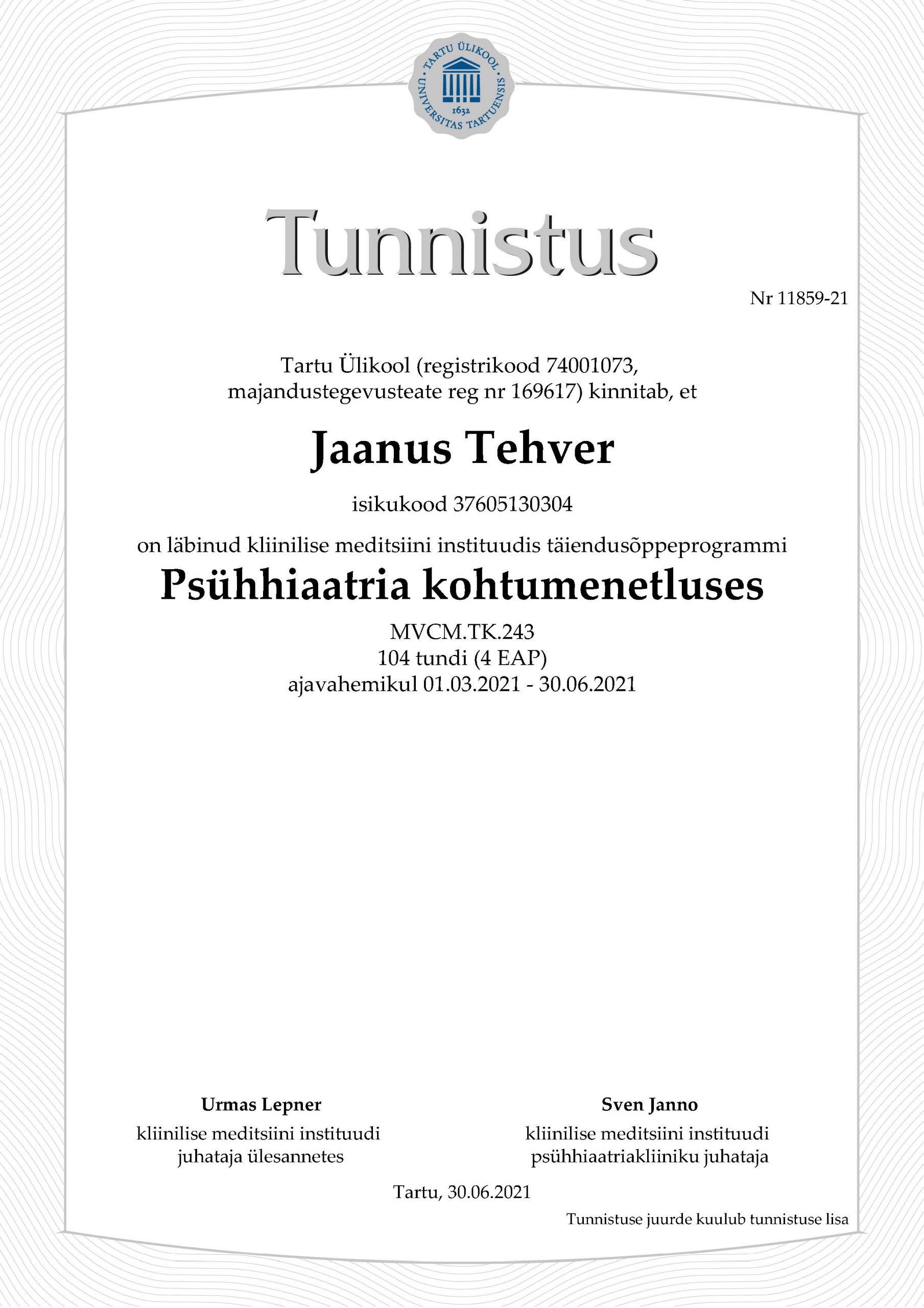 Jaanus_Tehver_tunnistus
